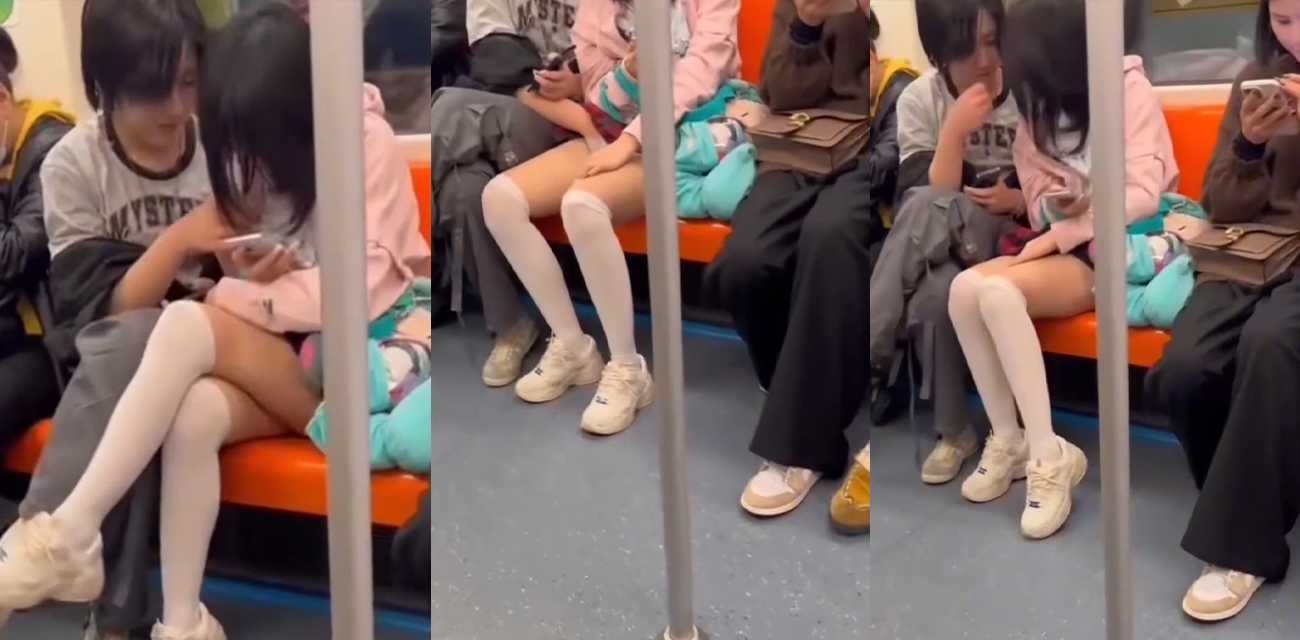 地铁小伙当众掀裙抠逼 白丝女孩强忍娇喘 乘客环绕却无人阻止 真是太大胆了！